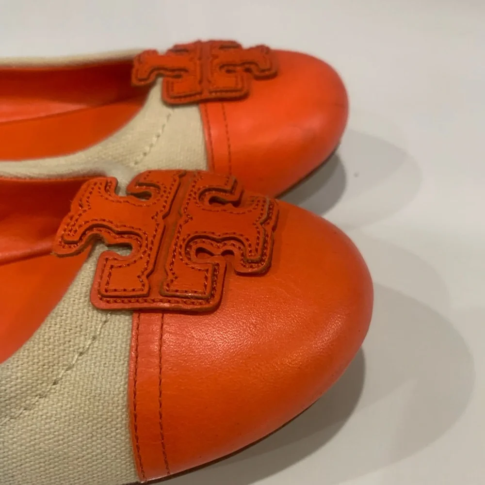 Tory Burch Women's  Cabrita color block Orange and Cream Loafers size 7.5